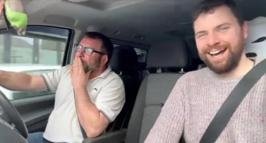 Driving and laughing